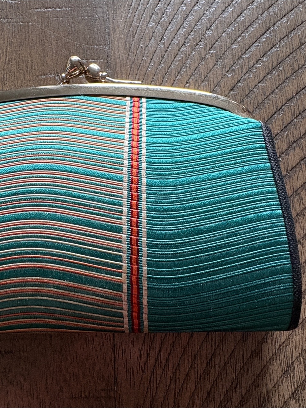 Striped Teal Kiss-Lock Clutch Wallet - Unbranded - Picture 5 of 5